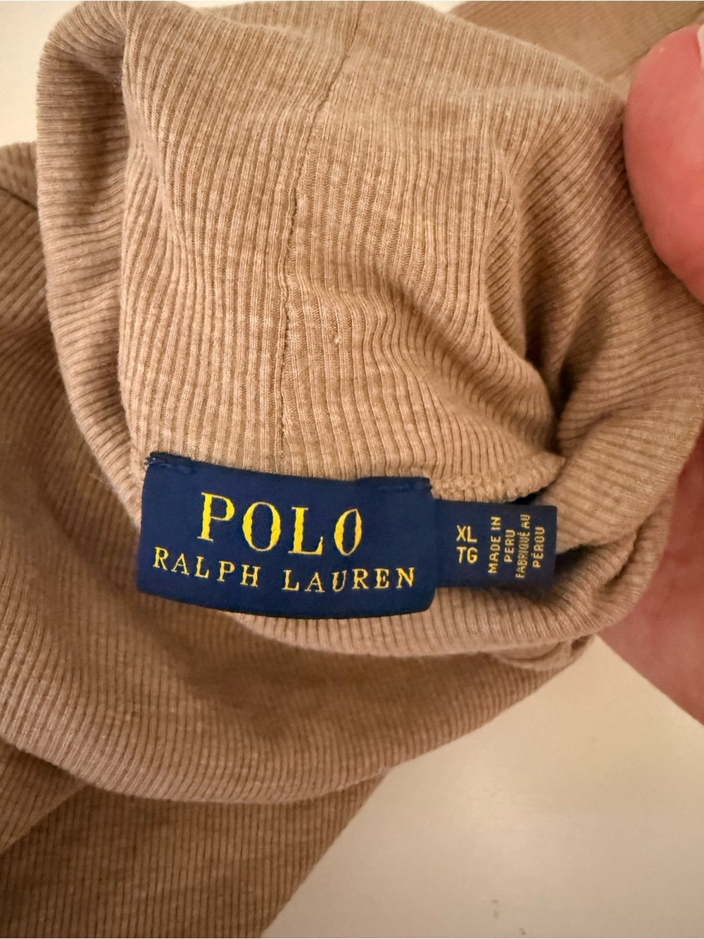 Polo by Ralph Lauren womenβs Ribbed Turtleneck Sweater in Tan